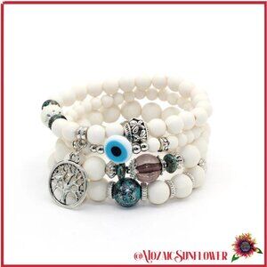 4 Piece Adjustable Bracelet Set White Tree Of Life Charm & Nazar Bead